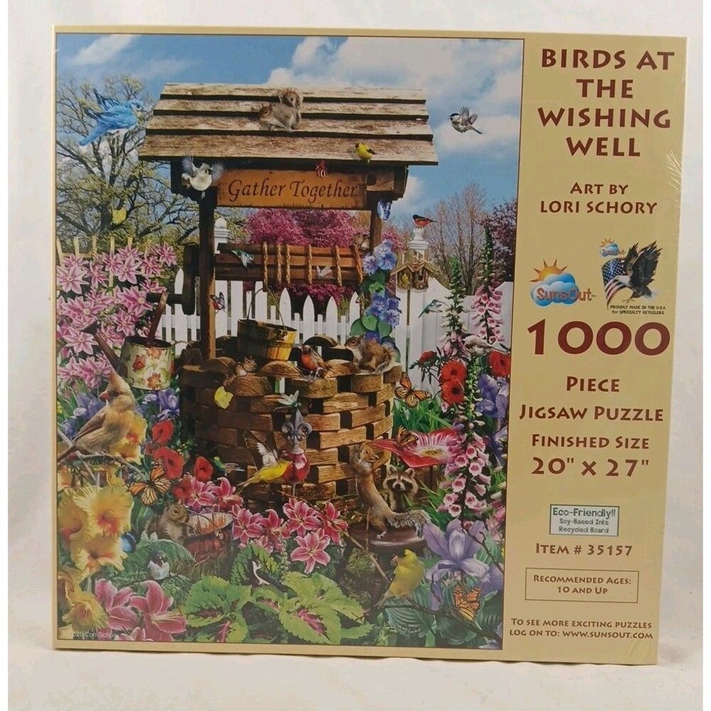 SunsOut 1000 PC Jigsaw Puzzle-"BIRDS AT THE WISHING WELL" by Lori Schory-NEW!